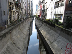 駅南側には現在でも渋谷川の数少ない開渠部分がある