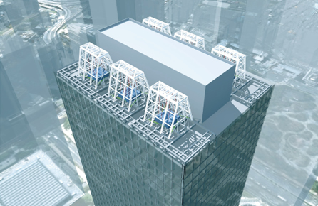 図版：新宿三井ビルディング（1974年竣工）への導入を進めている「D3SKY®」。日本で初めて，屋上に超大型制震装置（約1,800t）を設置する
