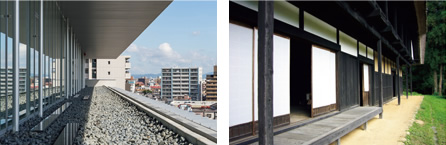 図版：深い庇が印象的な大屋根と日本家屋の軒下，縁側空間