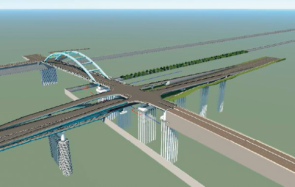 図版：中防内5号線橋りょうほか整備工事，6本の橋完成パース。