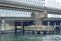 写真：耐震補強前の橋脚群杭基礎