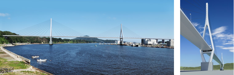 図版：気仙沼湾横断橋　完成予想パース