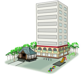 上層階：高齢者施設や共同住宅 下層階：保育園、幼稚園