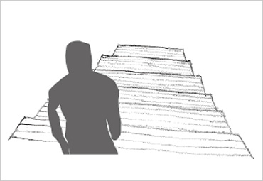 図版：段に平行なラインが強調された階段