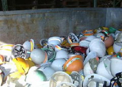 fig: Used helmets are gathered together