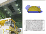 Volume measurement system of earth-and-sand, laded on a dump truck