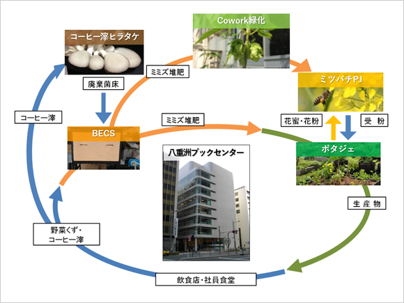 図版：八重洲ブックセンターのミミズコンポストを活用した堆肥