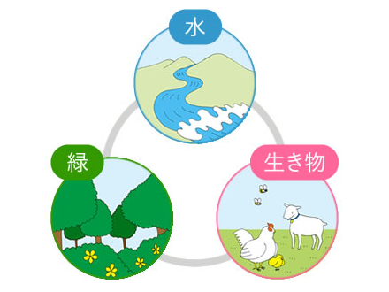 図版：既存・新設のインフラに水・緑・生き物の仕組みを取り入れることで多機能化し、様々な便益をもたらす。