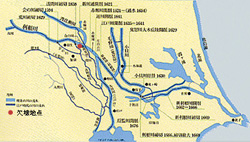 東遷の歴史地図（提供：国土交通省関東地方整備局利根川上流河川事務所）