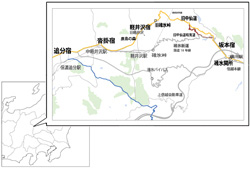 当時の中仙道の宿場町を現在の地図に落とし込んだもの