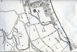 明治9（1876）年の地図。品川駅は明治18（1885）年に毛利邸の北東のあたりに移転する。