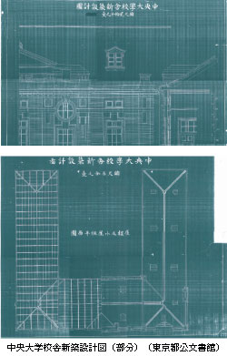中央大学校舎新築設計図（部分）（東京都公文書館）