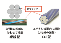 図版：光ファイバー組込み式PCケーブル（2種類開発）