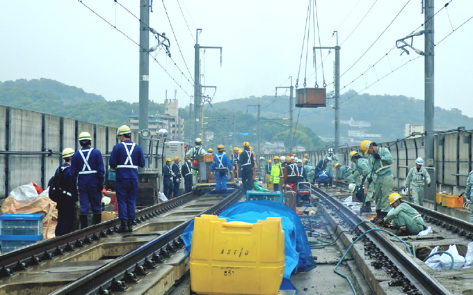 写真：九州新幹線脱線対応工事の様子