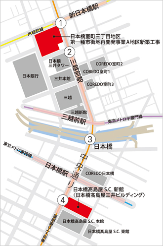 図版：日本橋二丁目地区第一種市街地再開発事業（C・D街区）新築工事　地図