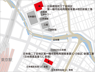 図版：日本橋二丁目地区第一種市街地再開発事業（C・D街区）新築工事　地図