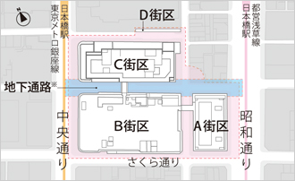 図版：日本橋二丁目地区第一種市街地再開発事業（C・D街区）新築工事　地図