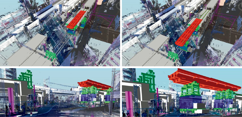 図版：点群データと3D-CADを組み合わせて作成した送り出し架設のイメージ