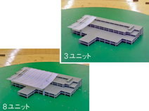 写真：大屋根ユニットの施工段階別の模型