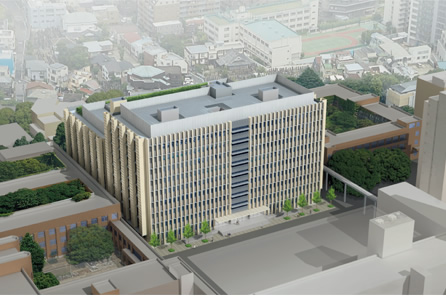 図：東京大学（本郷）クリニカルリサーチセンター（東京都文京区）A棟I期・II期完成予想パース。研究施設で構成される