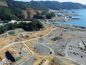 図版：女川町では，来年3月に中心市街地の「まちびらき」が予定されている