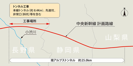 図版：中央新幹線南アルプストンネル新設（長野工区）工事の位置図