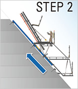 図版：STEP2　次の打設箇所にレールを先行スライド