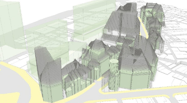図版：東京・渋谷道玄坂地区での3Dデータによる都市計画の検討「竹芝夏ふぇす」。