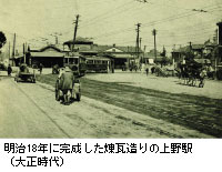 明治18年に完成した煉瓦造りの上野駅（大正時代）
