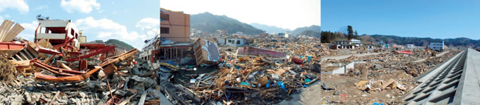 写真：沿岸市町村で発生した大量のがれき