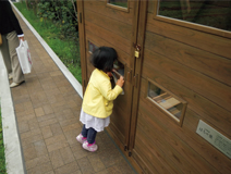 図：ミツバチ小屋。子どもが覗きやすい位置に小窓を設置