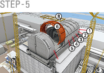 図版：⑥⑦ユニットは，地上で接合後，クレーンで相吊りして据え付ける