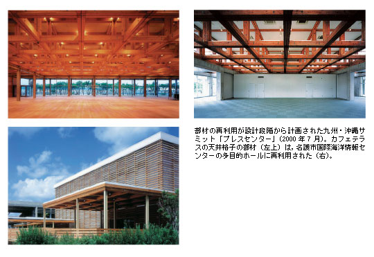 部材の再利用が設計段階から計画された九州・沖縄サミット「プレスセンター」（2000年7月）。