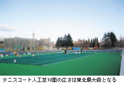 テニスコート人工芝10面の広さは東北最大級となる
