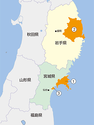 地図：当社の担当する災害廃棄物処理業務