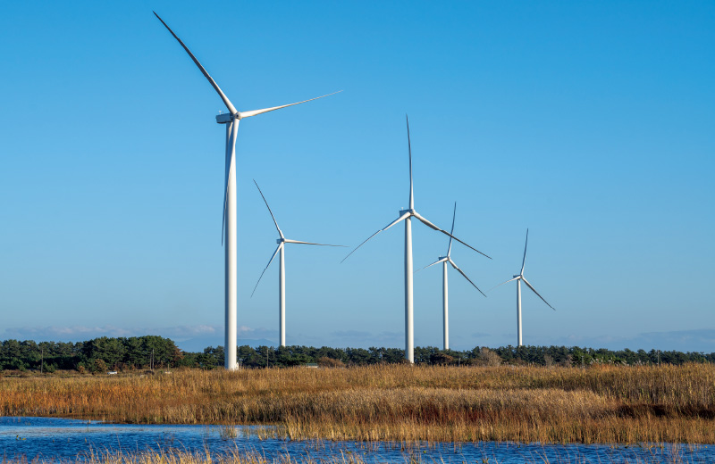 図版：湖沼近くに建つ南サイトの風車