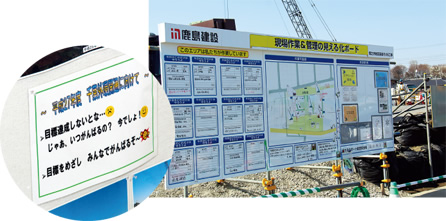 図版：「現場作業＆管理の見える化ボード」は現場内の情報共有化を促す。現場で働く皆が外環道を造る主役だ