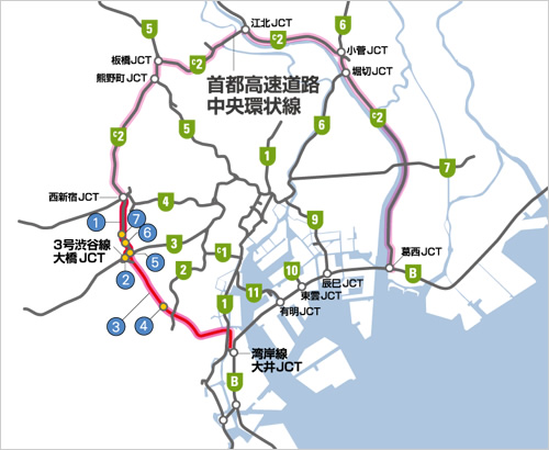 図版：首都高速道路中央環状線（中央環状線）地図