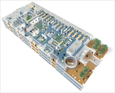 図：エコ・ワークスタイルの観点から，様々な空間作りをしたオフィスイメージ