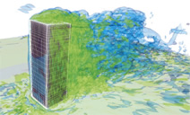図：建設プロジェクトにおける解析活用の例—高層建物の乱流解析