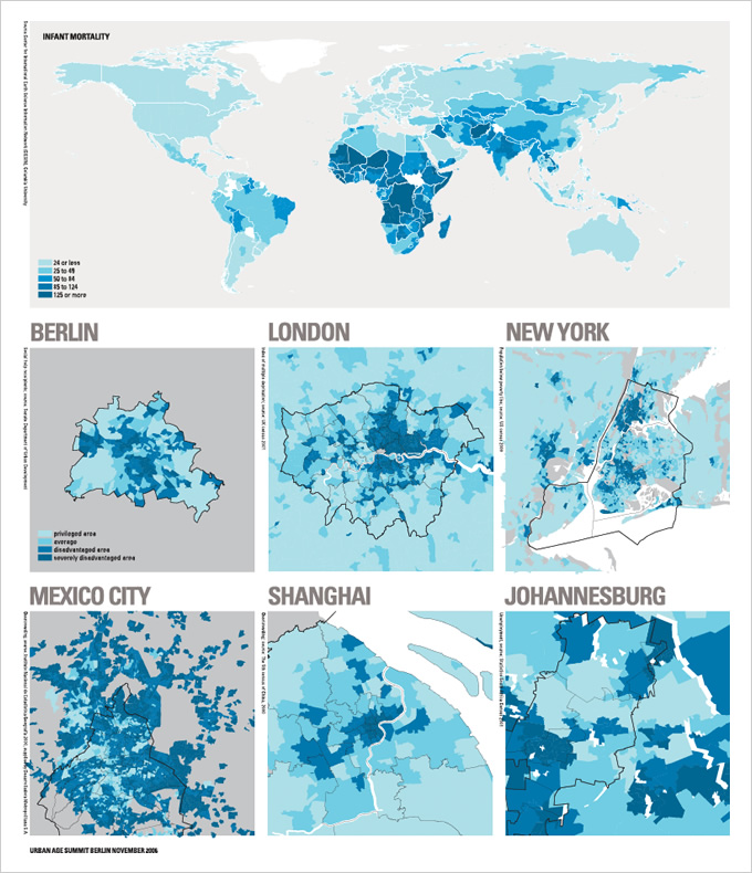図版：図2　社会的「格差」の空間分布の様子。色が濃い場所ほど貧しい地区となっている