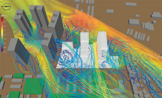 写真：ヤンキン地区をモデルとした気流のシミュレーション例