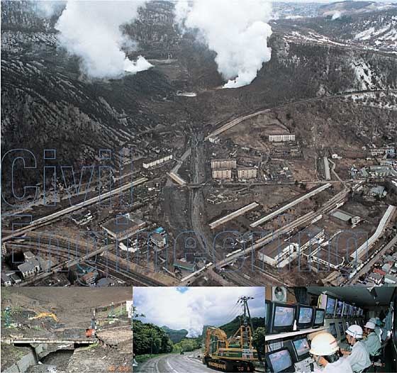 有珠山噴火災害復旧工事での無人化施工