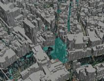 図版：都市型水害予測解析システムを用いた解析結果のアニメーション