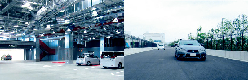 先端モビリティセンターの車両整備棟と実車評価用のテスト路