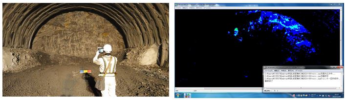 南久保山トンネルでの撮影風景と画面表示例