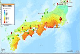 ≪南海トラフ巨大地震の震度分布と
拠点情報の重ね合わせ表示例≫
