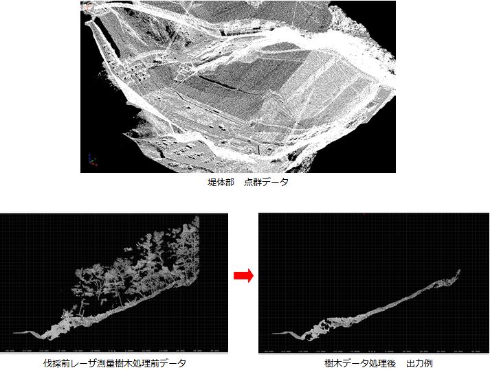 点群データ、処理前、処理後出力例