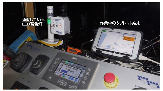 タブレット端末の重機運転席への設置状況