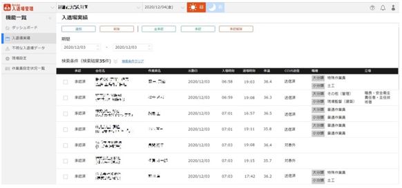 Buildeeの入退場実績確認画面